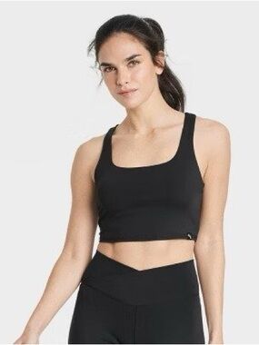 JoyLab Black Mesh Back Square Neck Crop Top Bralette (Size: Large)